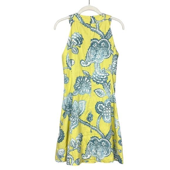 J. McLaughlin Edie Linen A Line Dress sz 0 Yellow Blue Paisley Preppy Summer - Picture 3 of 9